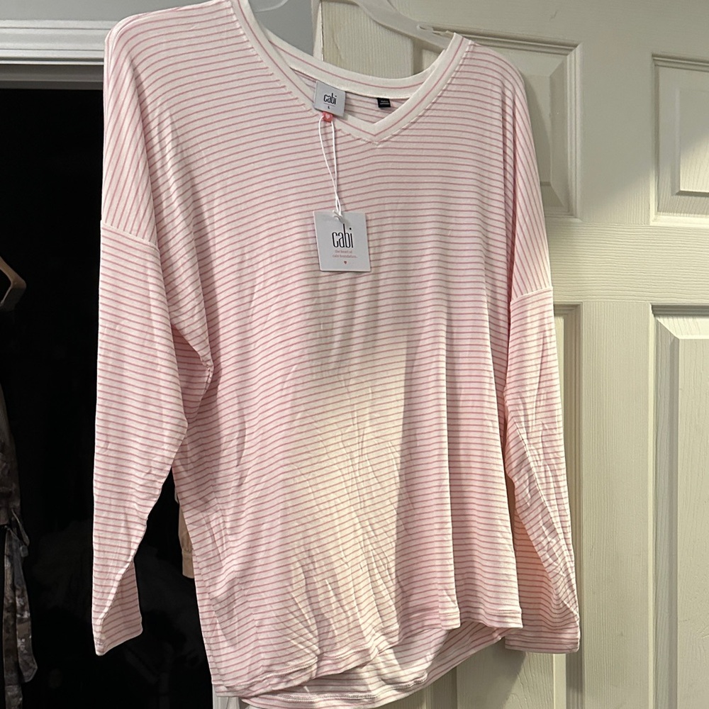 CAbi Light Pink Striped Long Sleeve Top